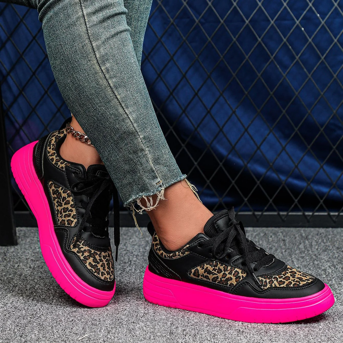 WildStride Leopard Print Platform Casual Skate Sneakers