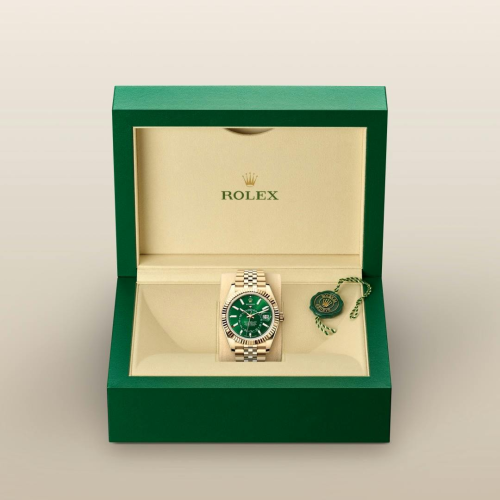 A Rolex Sky-Dweller 42mm18ct Yellow Gold Green Dial