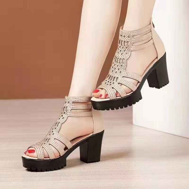 Women’s Alviera Peep-Toe Platform Block Heel Sandals – Soft Sole Roman Style Versatile Chic Sandals