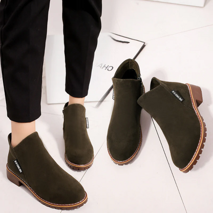 Women's Suede Chelsea Ankle Boots - Side Zip Low Heel Martin Boots