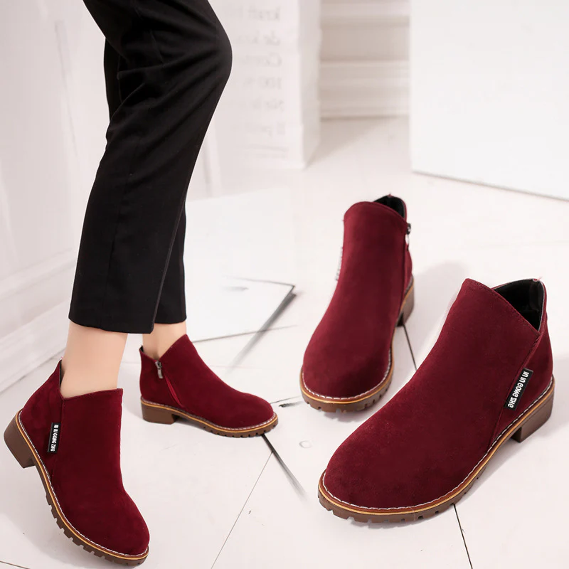 Women's Suede Chelsea Ankle Boots - Side Zip Low Heel Martin Boots