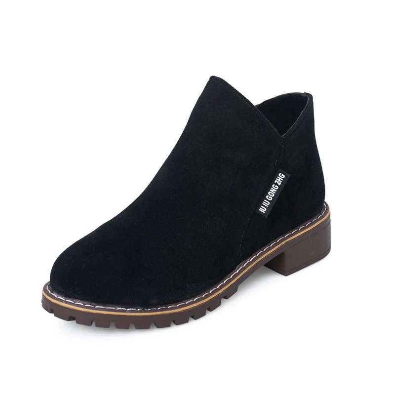 Women's Suede Chelsea Ankle Boots - Side Zip Low Heel Martin Boots