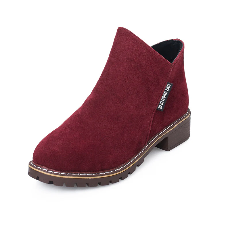 Women's Suede Chelsea Ankle Boots - Side Zip Low Heel Martin Boots