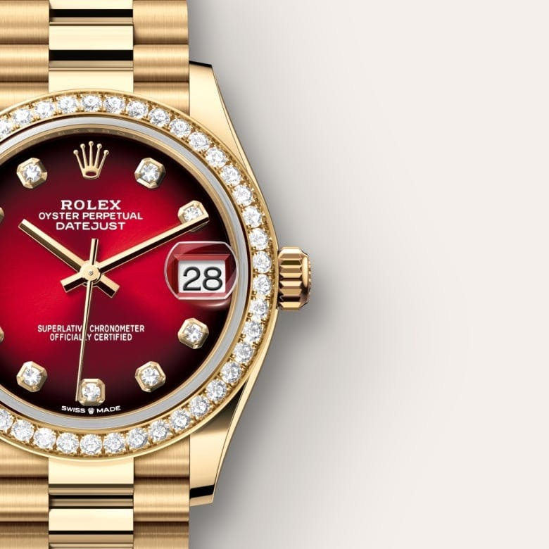 Rolex Datejust 31 Oyster, 31 mm, yellow gold and diamonds